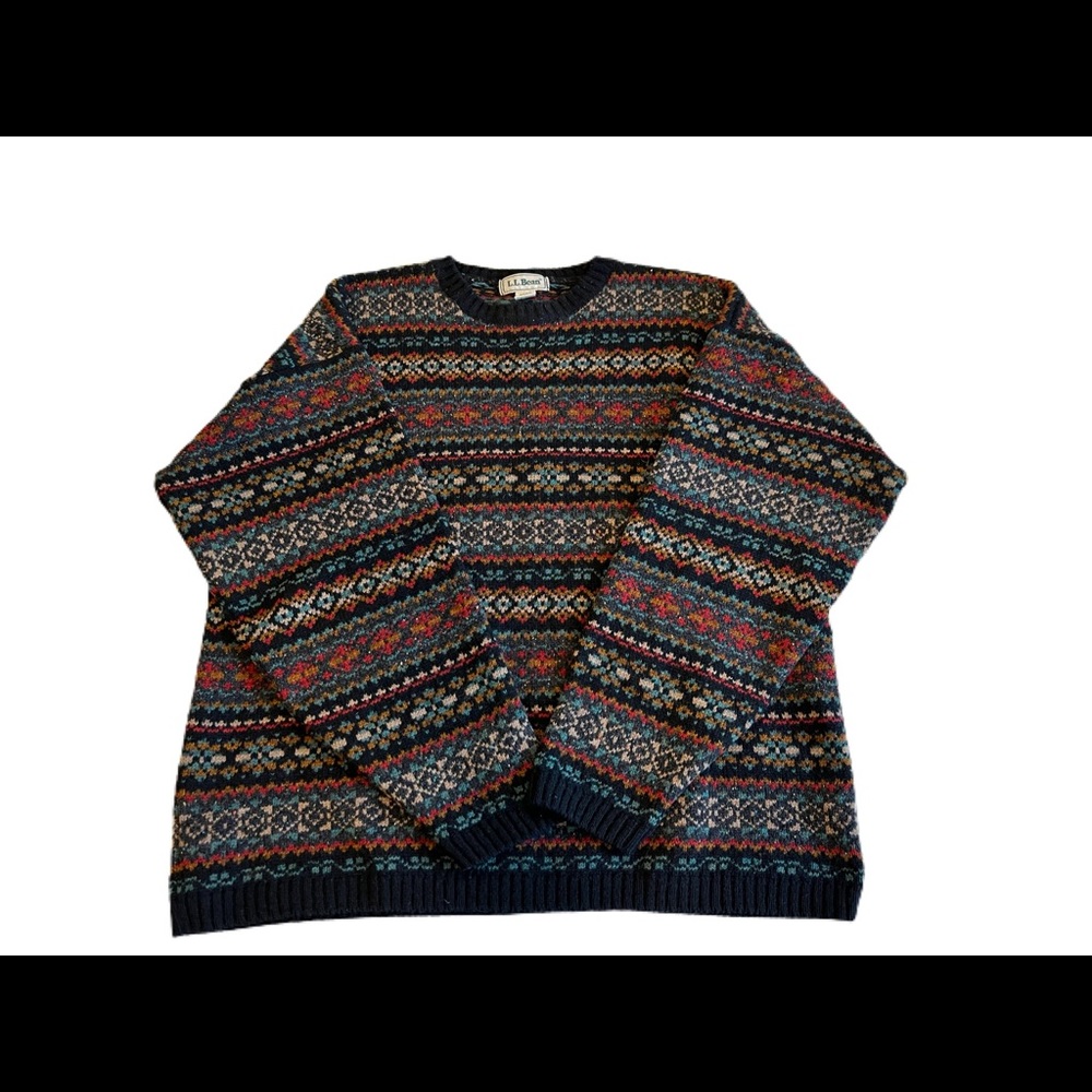 VTG LL Bean WOOL Sweater Made In Scotland Multicolor Size Mens L